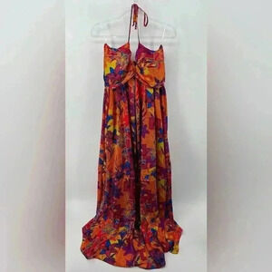 NWT Designer Brian Dales Halter Maxi  Dress Size 44 Multi Color